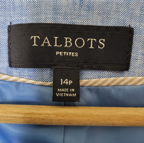Talbots Petite 100% Linen Blazer Open Front 3/4 Sleeve Fully Lined Size 14P - Picture 7 of 8